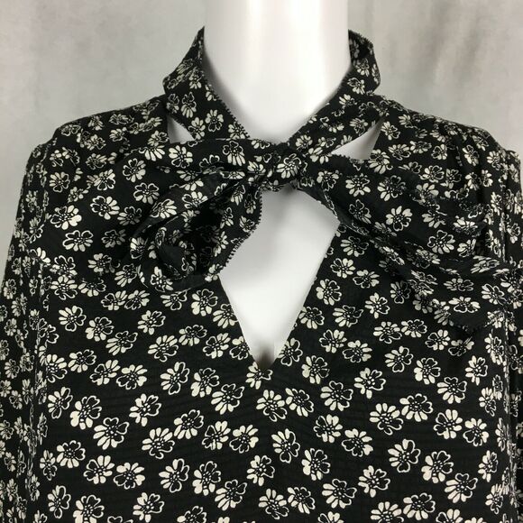 Rebecca Taylor Dress Womens Sz 0 Black White Floral Silk Long Sleeve Flowy Shift - Picture 4 of 11